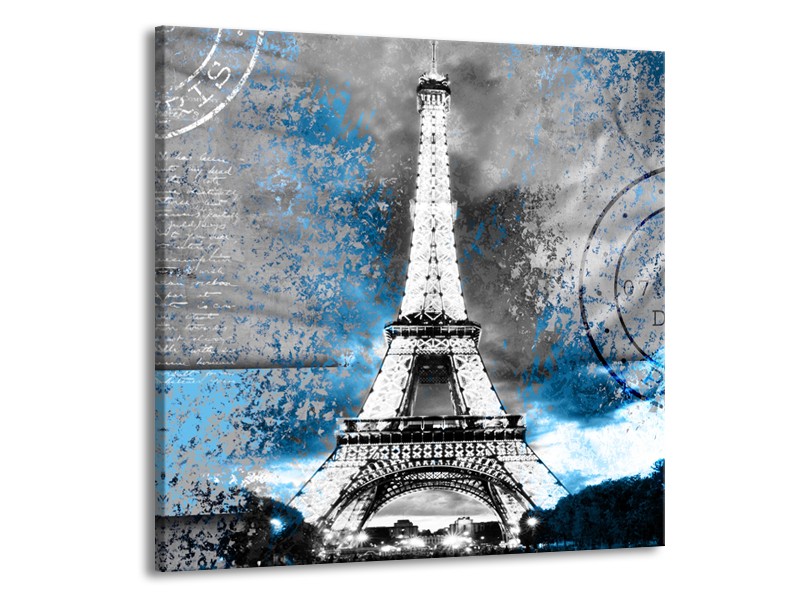 Glasschilderij Parijs, Eiffeltoren | Grijs, Blauw, Zwart | 50x50cm 1Luik