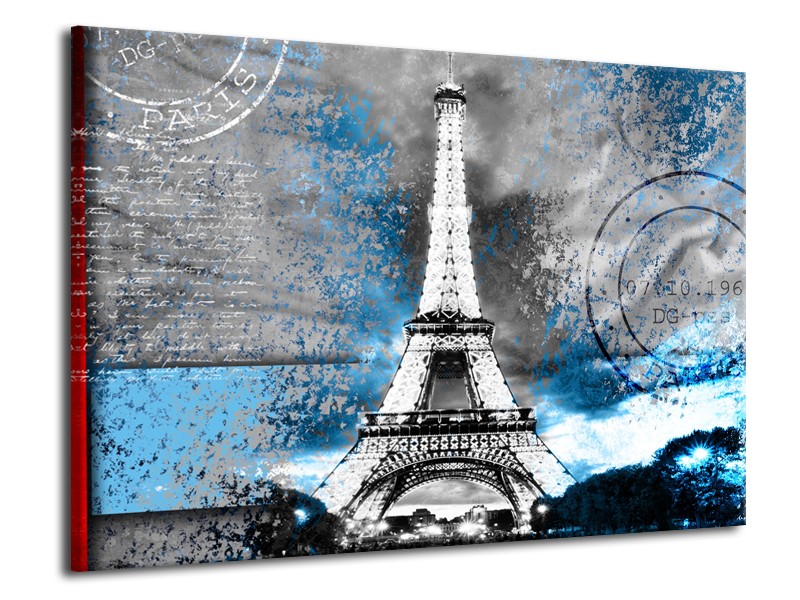 Glasschilderij Parijs, Eiffeltoren | Grijs, Blauw, Zwart | 70x50cm 1Luik