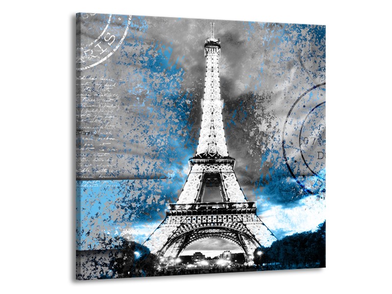 Glasschilderij Parijs, Eiffeltoren | Grijs, Blauw, Zwart | 70x70cm 1Luik