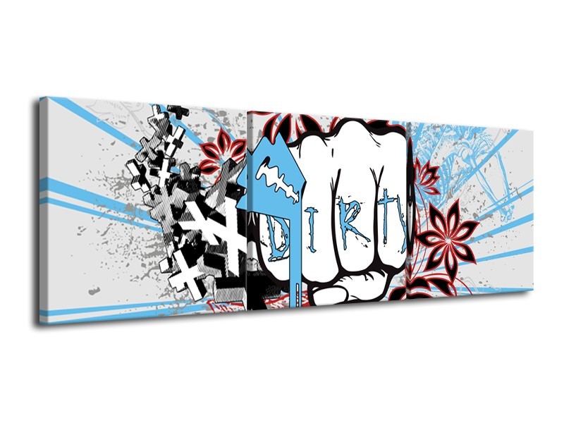 Canvas Schilderij Popart | Grijs, Blauw, Rood | 120x40cm 3Luik