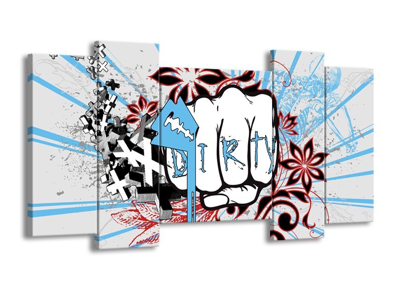 Canvas Schilderij Popart | Grijs, Blauw, Rood | 120x65cm 5Luik