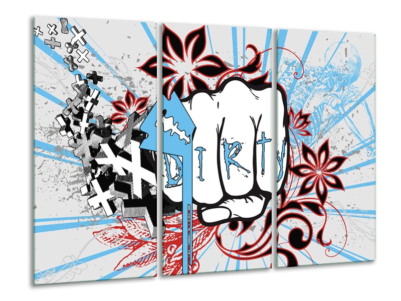 Canvas Schilderij Popart | Grijs, Blauw, Rood | 120x80cm 3Luik