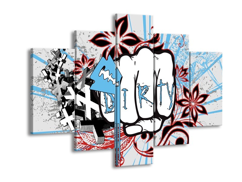 Canvas Schilderij Popart | Grijs, Blauw, Rood | 150x105cm 5Luik