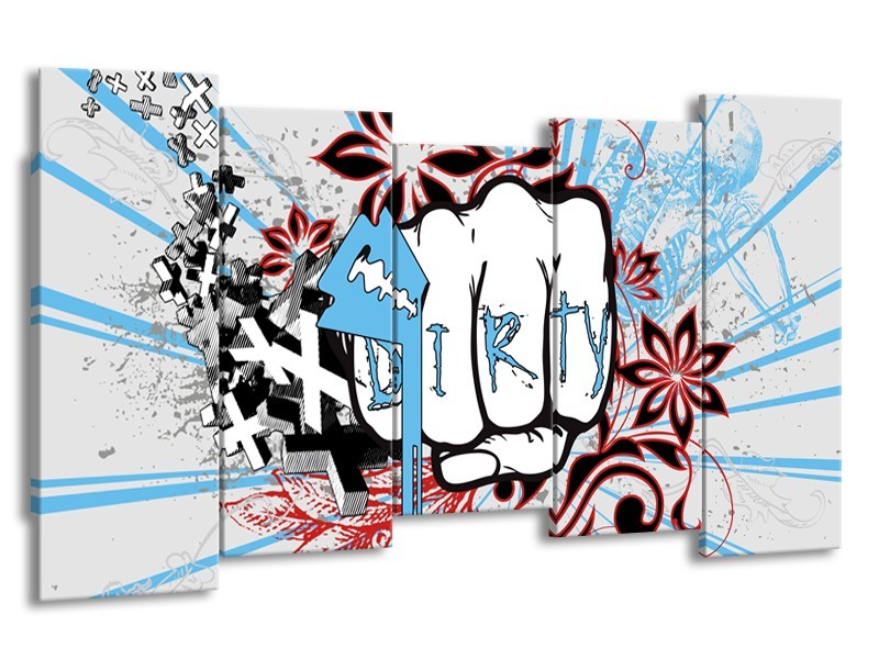 Canvas Schilderij Popart | Grijs, Blauw, Rood | 150x80cm 5Luik