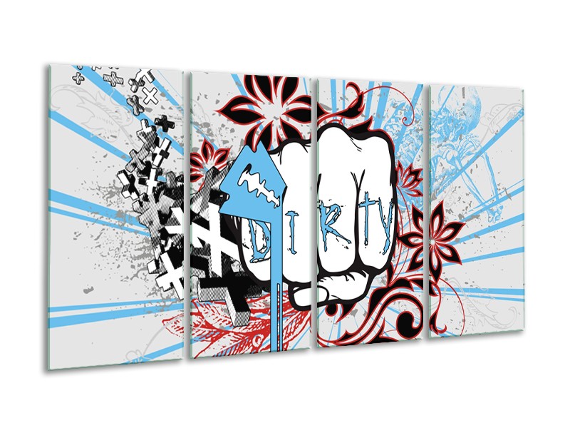 Canvas Schilderij Popart | Grijs, Blauw, Rood | 160x80cm 4Luik