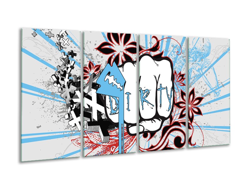 Canvas Schilderij Popart | Grijs, Blauw, Rood | 160x80cm 4Luik