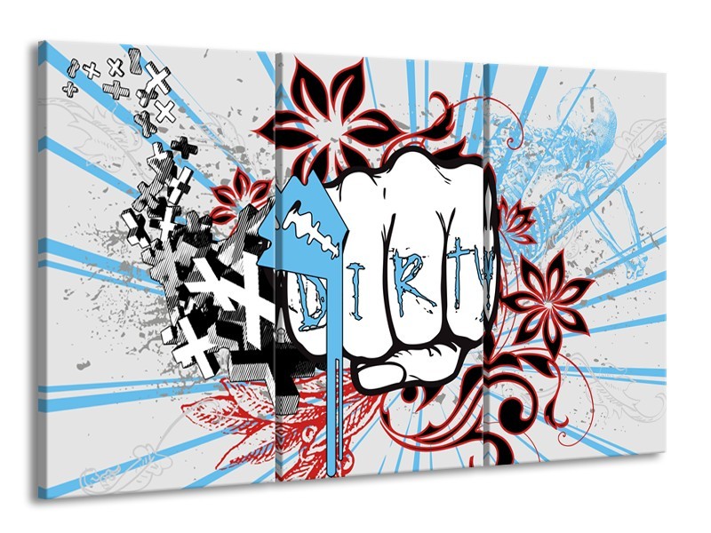 Canvas Schilderij Popart | Grijs, Blauw, Rood | 165x100cm 3Luik