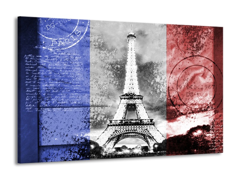 Glasschilderij Parijs, Eiffeltoren | Grijs, Rood, Blauw | 140x90cm 1Luik
