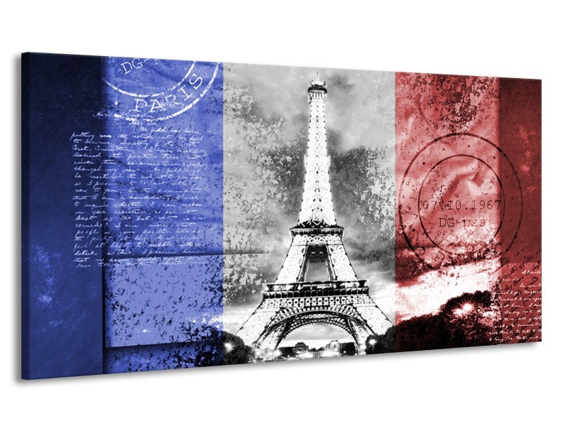 Canvas Schilderij Parijs, Eiffeltoren | Grijs, Rood, Blauw | 170x90cm 1Luik