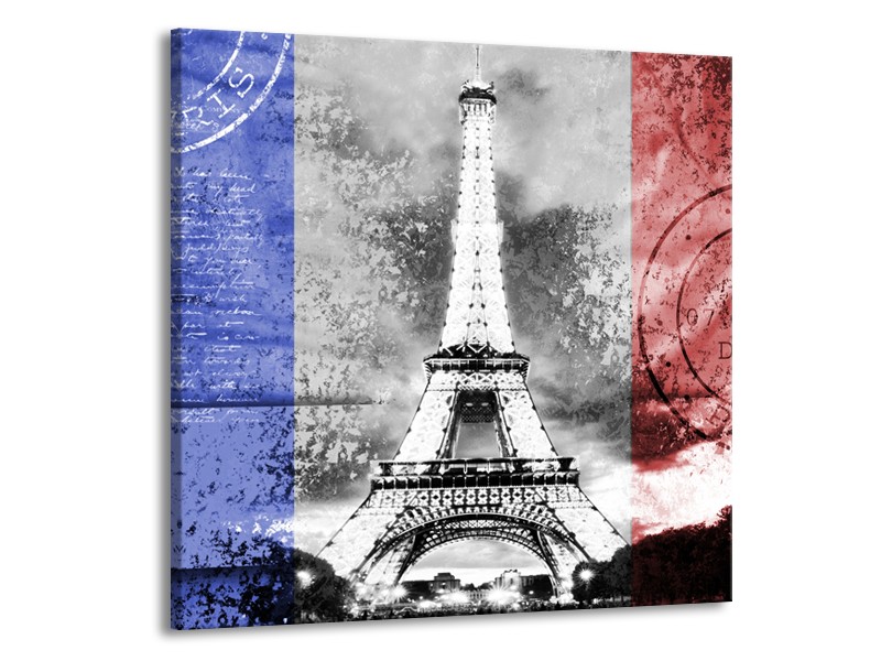 Canvas Schilderij Parijs, Eiffeltoren | Grijs, Rood, Blauw | 50x50cm 1Luik
