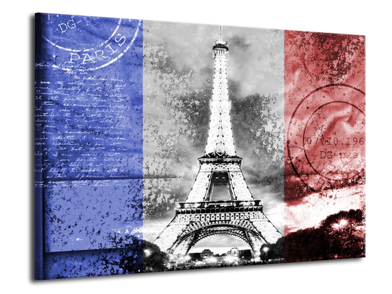 Glasschilderij Parijs, Eiffeltoren | Grijs, Rood, Blauw | 70x50cm 1Luik