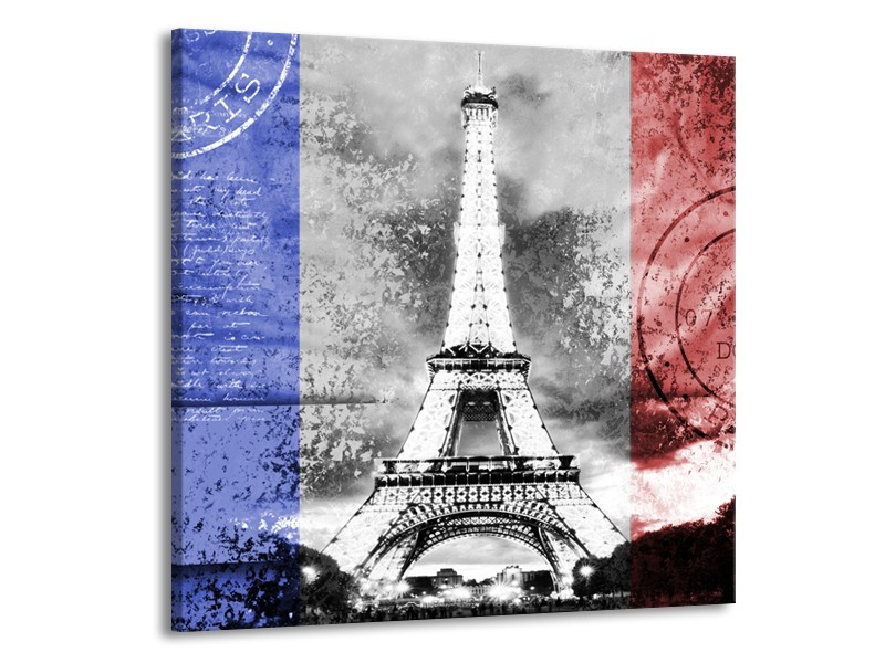 Glasschilderij Parijs, Eiffeltoren | Grijs, Rood, Blauw | 70x70cm 1Luik