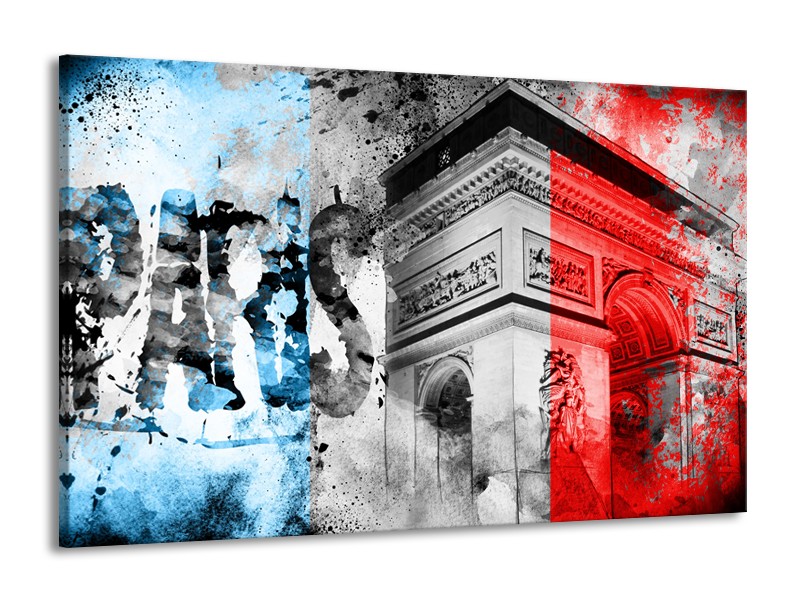Glasschilderij Parijs, Steden | Blauw, Rood, Grijs | 140x90cm 1Luik