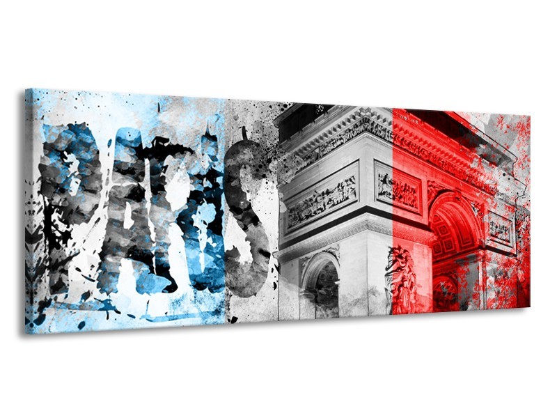 Canvas Schilderij Parijs, Steden | Blauw, Rood, Grijs | 145x58cm 1Luik