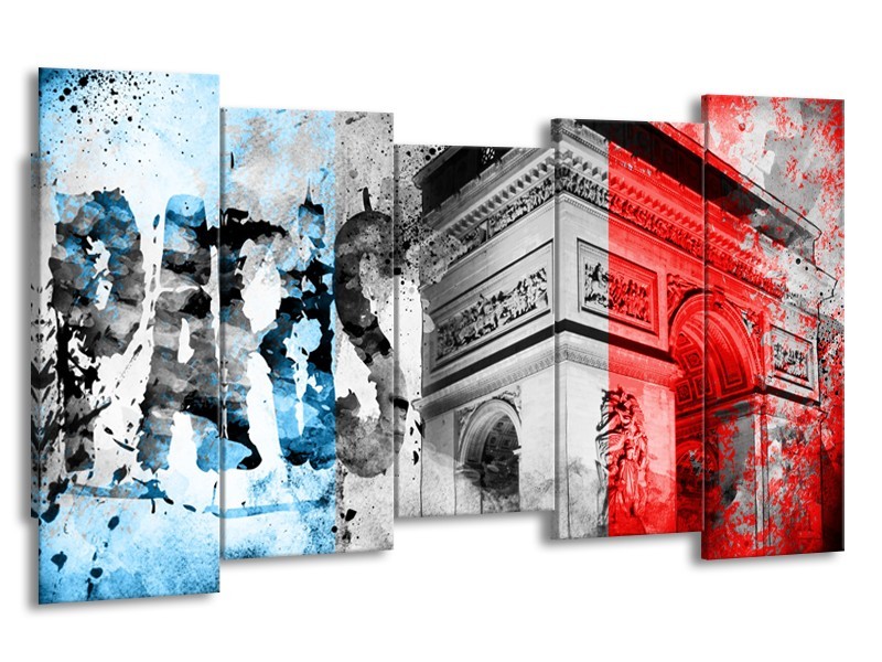 Glasschilderij Parijs, Steden | Blauw, Rood, Grijs | 150x80cm 5Luik