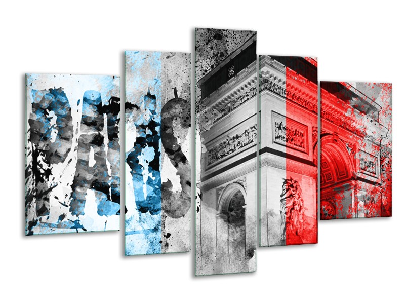Glasschilderij Parijs, Steden | Blauw, Rood, Grijs | 170x100cm 5Luik