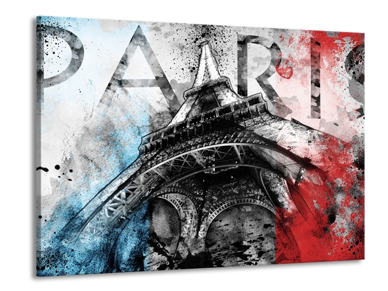 Glasschilderij Parijs, Eiffeltoren | Blauw, Rood, Zwart | 100x70cm 1Luik
