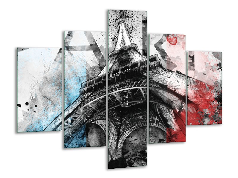 Canvas Schilderij Parijs, Eiffeltoren | Blauw, Rood, Zwart | 100x70cm 5Luik