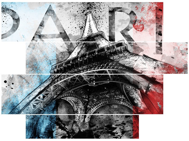 Glasschilderij Parijs, Eiffeltoren | Blauw, Rood, Zwart | 115x85cm 4Luik