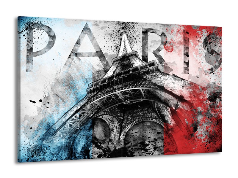 Glasschilderij Parijs, Eiffeltoren | Blauw, Rood, Zwart | 140x90cm 1Luik