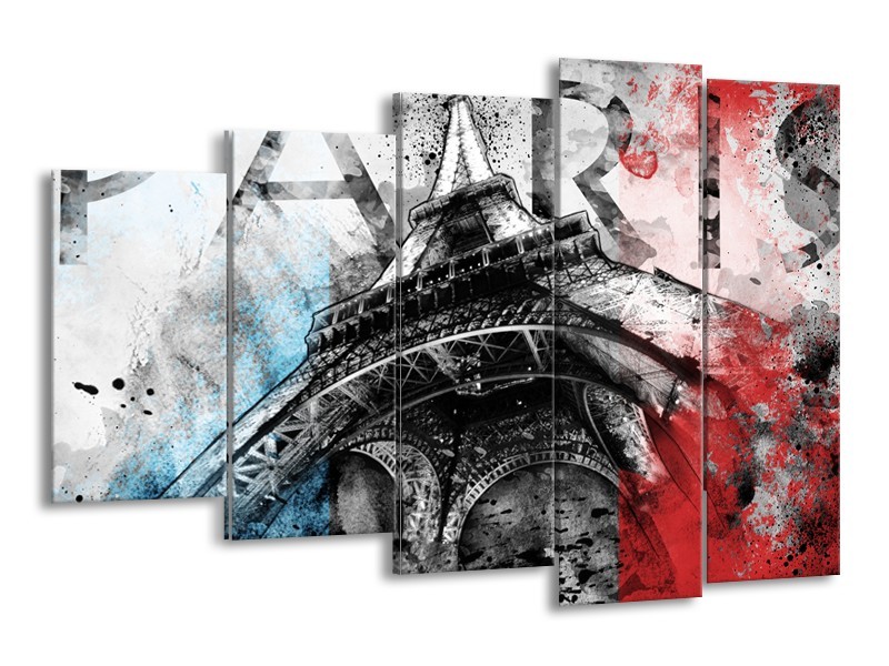Glasschilderij Parijs, Eiffeltoren | Blauw, Rood, Zwart | 150x100cm 5Luik