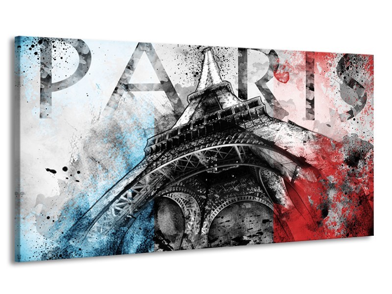 Canvas Schilderij Parijs, Eiffeltoren | Blauw, Rood, Zwart | 170x90cm 1Luik