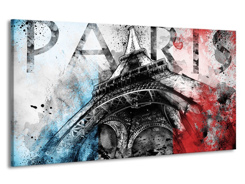 Canvas Schilderij Parijs, Eiffeltoren | Blauw, Rood, Zwart | 190x100cm 1Luik
