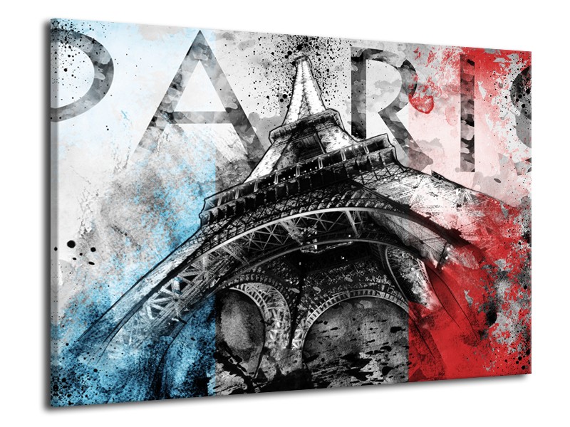 Glasschilderij Parijs, Eiffeltoren | Blauw, Rood, Zwart | 70x50cm 1Luik