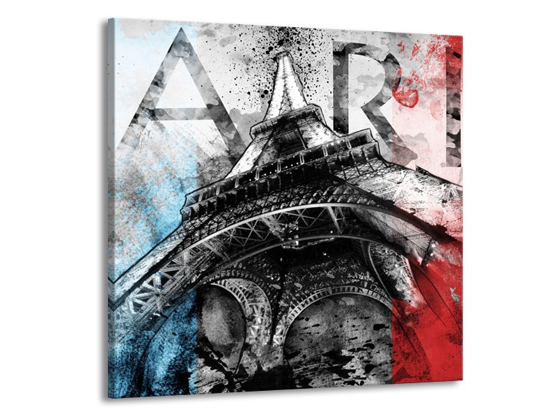 Glasschilderij Parijs, Eiffeltoren | Blauw, Rood, Zwart | 70x70cm 1Luik