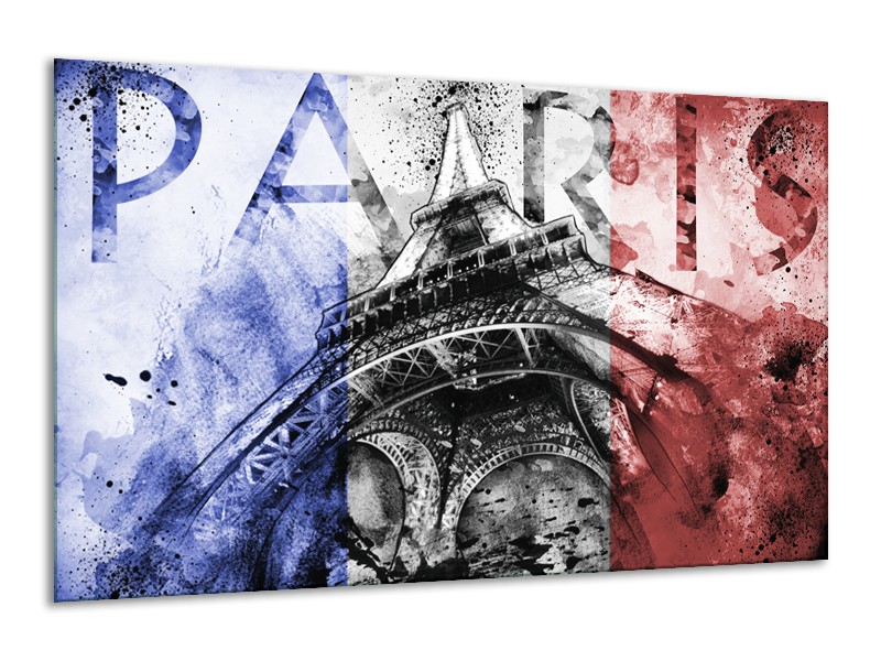 Canvas Schilderij Parijs, Eiffeltoren | Blauw, Rood, Zwart | 120x70cm 1Luik