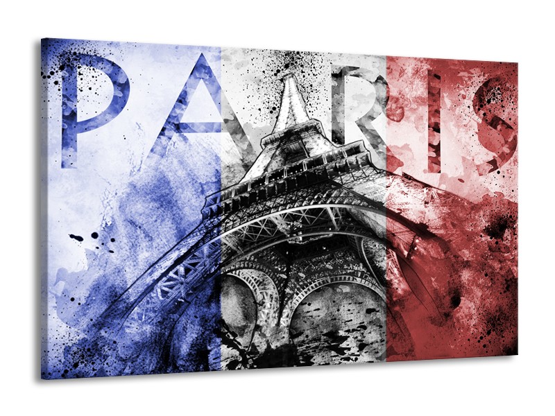 Glasschilderij Parijs, Eiffeltoren | Blauw, Rood, Zwart | 140x90cm 1Luik