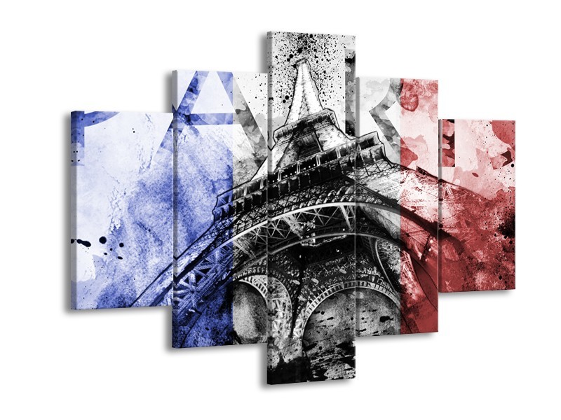 Glasschilderij Parijs, Eiffeltoren | Blauw, Rood, Zwart | 150x105cm 5Luik