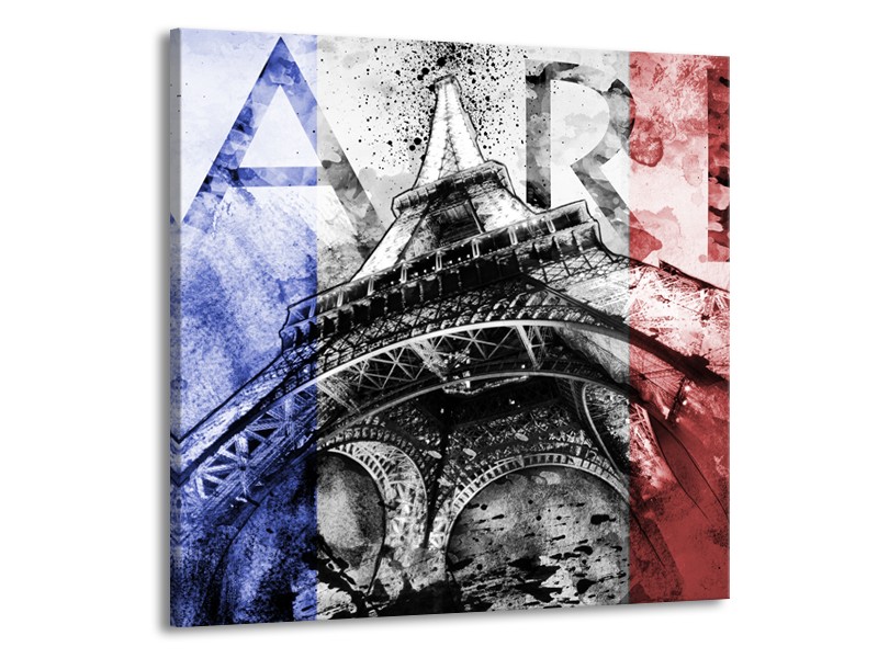 Glasschilderij Parijs, Eiffeltoren | Blauw, Rood, Zwart | 50x50cm 1Luik