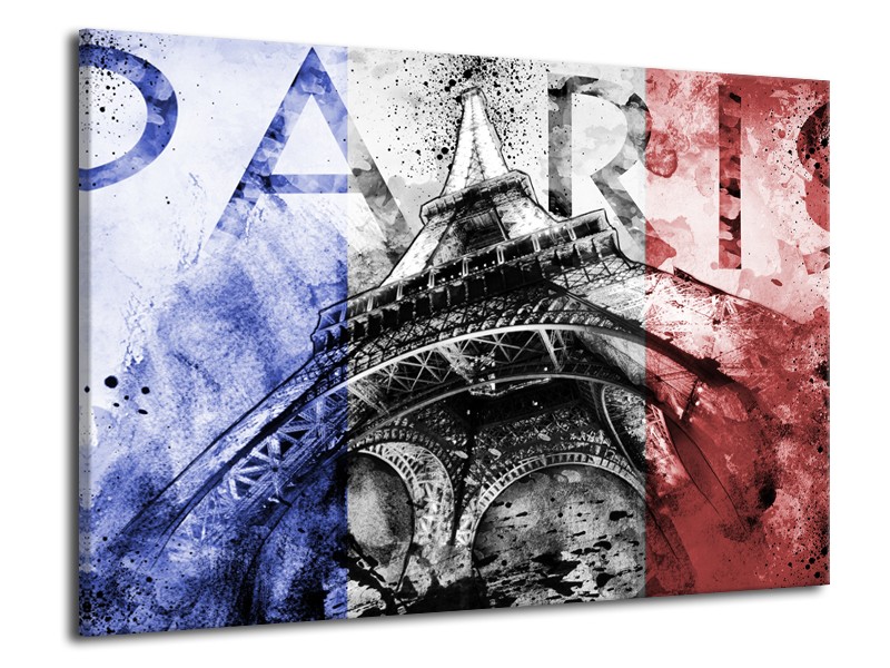 Canvas Schilderij Parijs, Eiffeltoren | Blauw, Rood, Zwart | 70x50cm 1Luik