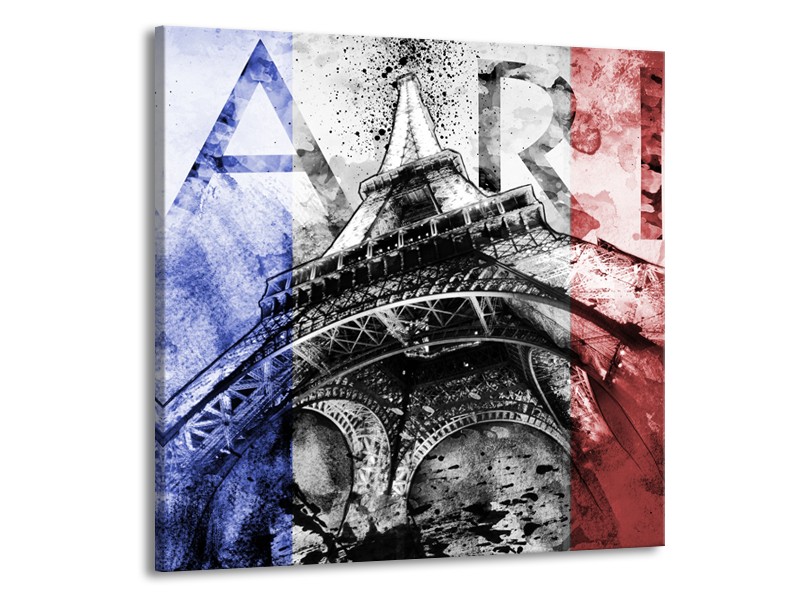 Canvas Schilderij Parijs, Eiffeltoren | Blauw, Rood, Zwart | 70x70cm 1Luik