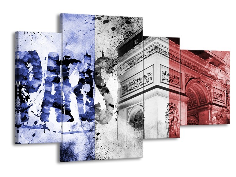 Canvas Schilderij Parijs, Steden | Blauw, Rood, Zwart | 120x75cm 4Luik