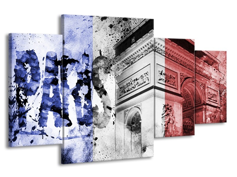 Canvas Schilderij Parijs, Steden | Blauw, Rood, Zwart | 160x90cm 4Luik