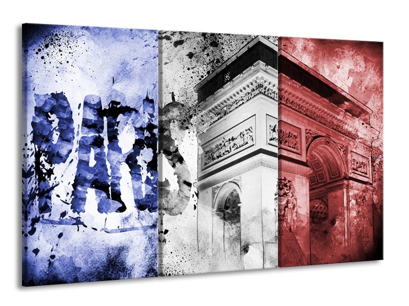 Canvas Schilderij Parijs, Steden | Blauw, Rood, Zwart | 165x100cm 3Luik