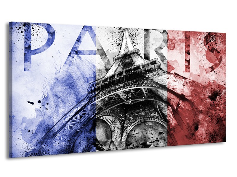 Canvas Schilderij Parijs, Eiffeltoren | Blauw, Rood, Zwart | 170x90cm 1Luik