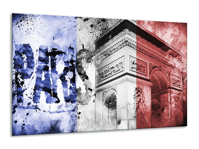 Glasschilderij Parijs, Steden | Blauw, Rood, Zwart | 120x70cm 1Luik