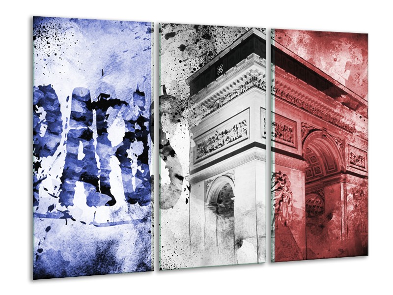 Glasschilderij Parijs, Steden | Blauw, Rood, Zwart | 120x80cm 3Luik