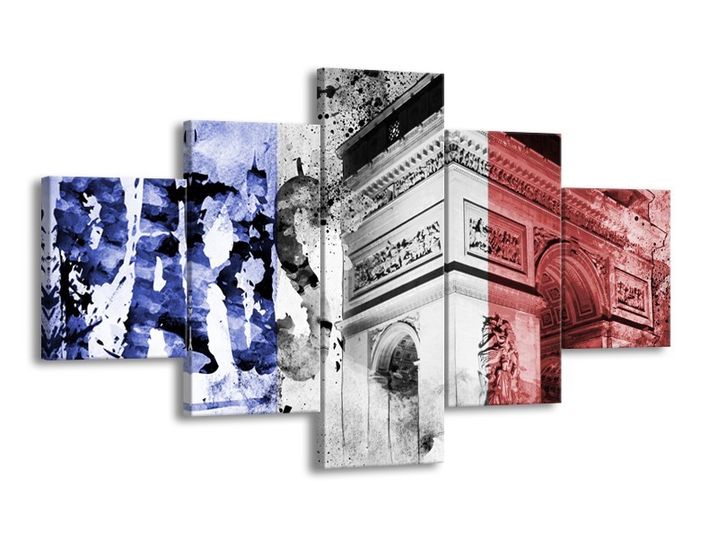 Canvas Schilderij Parijs, Steden | Blauw, Rood, Zwart | 125x70cm 5Luik
