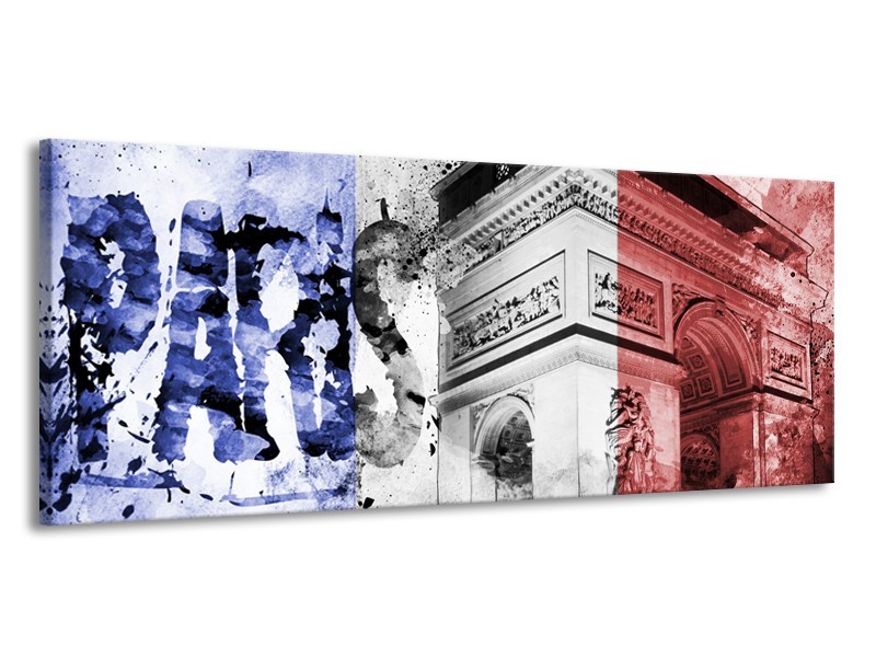Canvas Schilderij Parijs, Steden | Blauw, Rood, Zwart | 145x58cm 1Luik