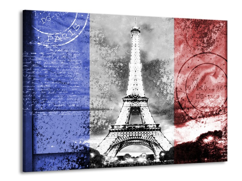 Canvas Schilderij Parijs, Eiffeltoren | Blauw, Rood, Zwart | 100x70cm 1Luik