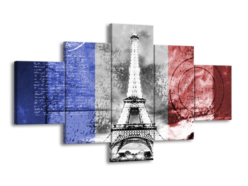 Glasschilderij Parijs, Eiffeltoren | Blauw, Rood, Zwart | 125x70cm 5Luik