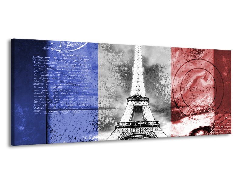 Canvas Schilderij Parijs, Eiffeltoren | Blauw, Rood, Zwart | 145x58cm 1Luik