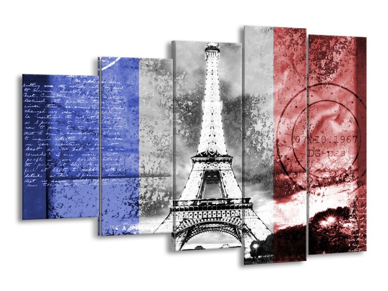 Glasschilderij Parijs, Eiffeltoren | Blauw, Rood, Zwart | 150x100cm 5Luik