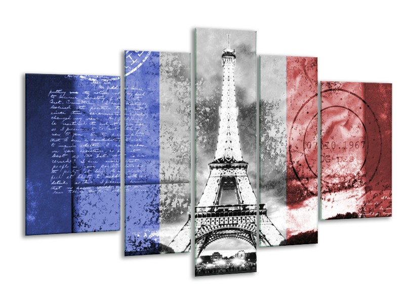 Glasschilderij Parijs, Eiffeltoren | Blauw, Rood, Zwart | 170x100cm 5Luik