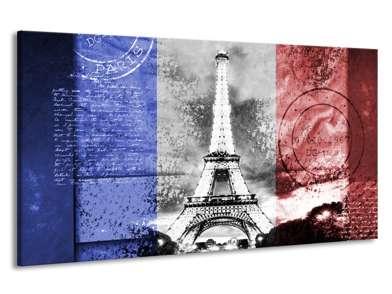Canvas Schilderij Parijs, Eiffeltoren | Blauw, Rood, Zwart | 190x100cm 1Luik
