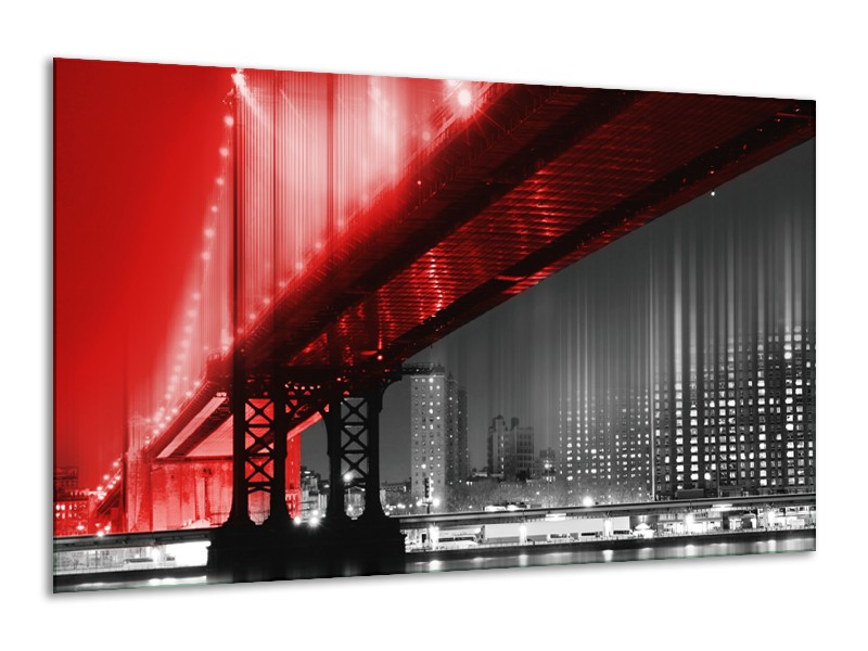 Glasschilderij Steden, Brug | Zwart, Wit, Rood | 120x70cm 1Luik